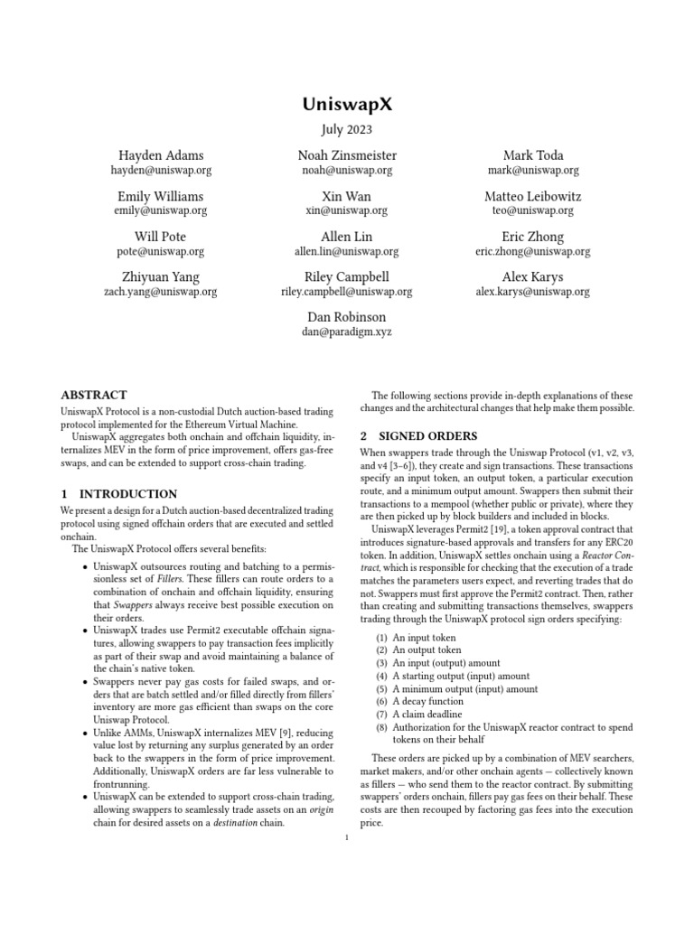 UniswapX: Advanced Trading Protocol | PDF | Market Liquidity | Bonds  (Finance)