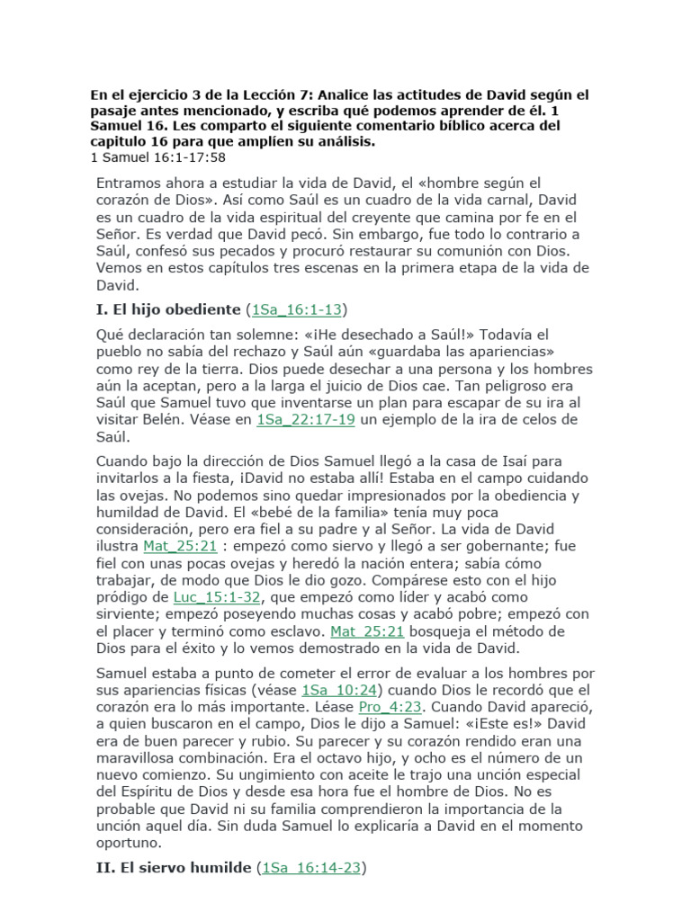 David: Lecciones de 1 Samuel 16 | PDF