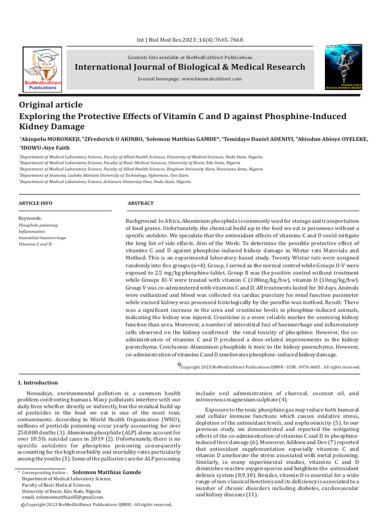 Exploring The Protective Effects of Vitamin C and D Against Phosphine ...