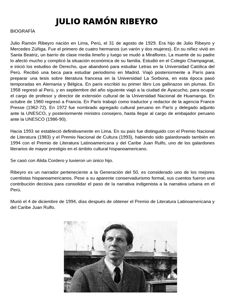 Biografía de Julio Ramón Ribeyro | PDF | Clásicos | Ficción general