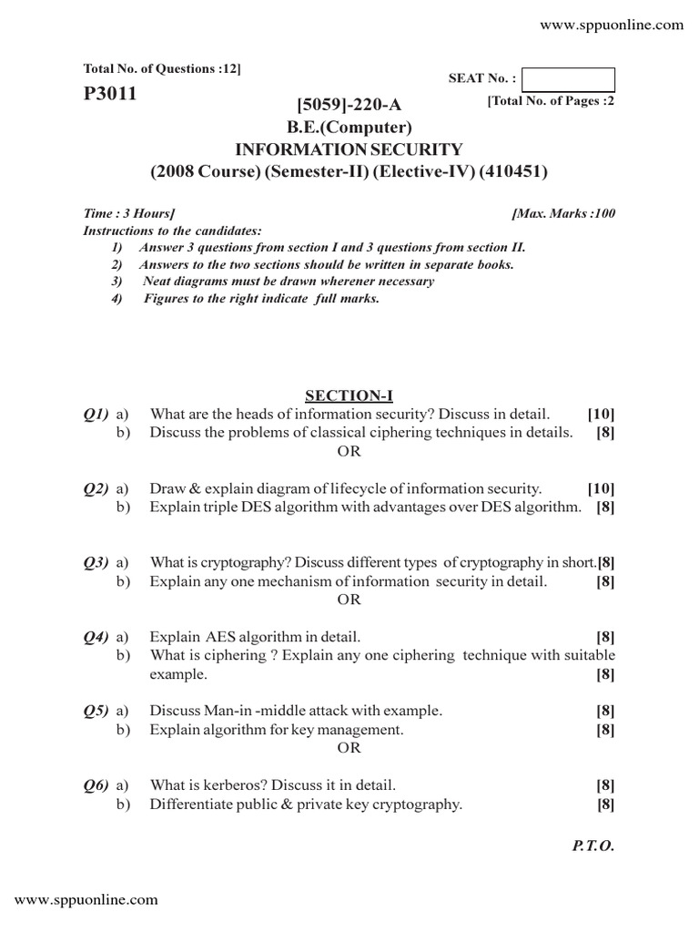 Be Computer 8 Sem Information Security E4 p08 Dec 2016 | PDF | Teaching ...