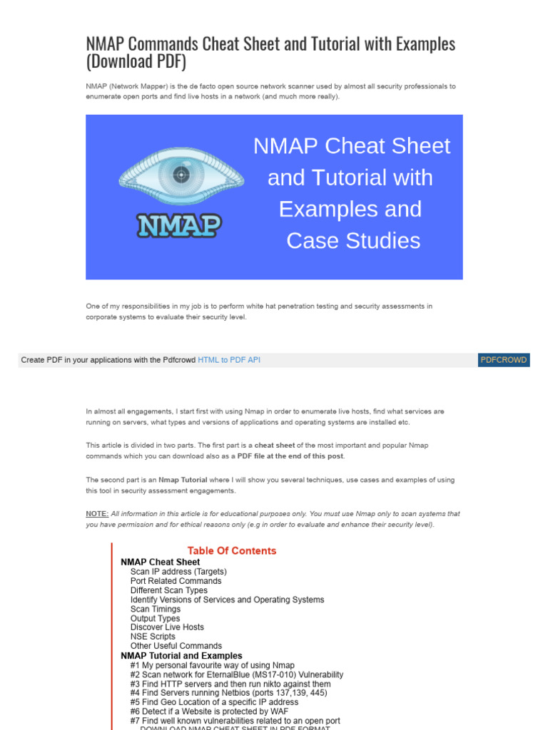 NMAP Commands Cheat Sheet and Tutorial with Examples | PDF