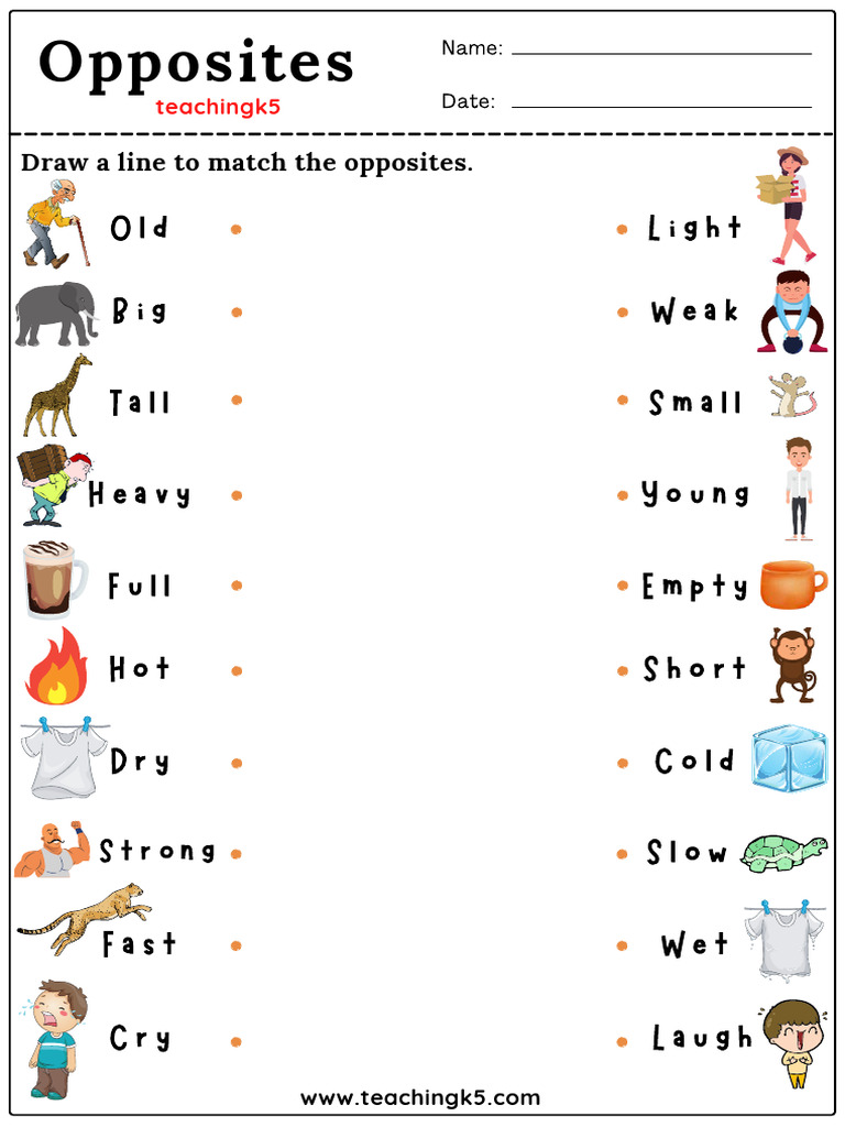 Opposite Words Matching Worksheet | PDF