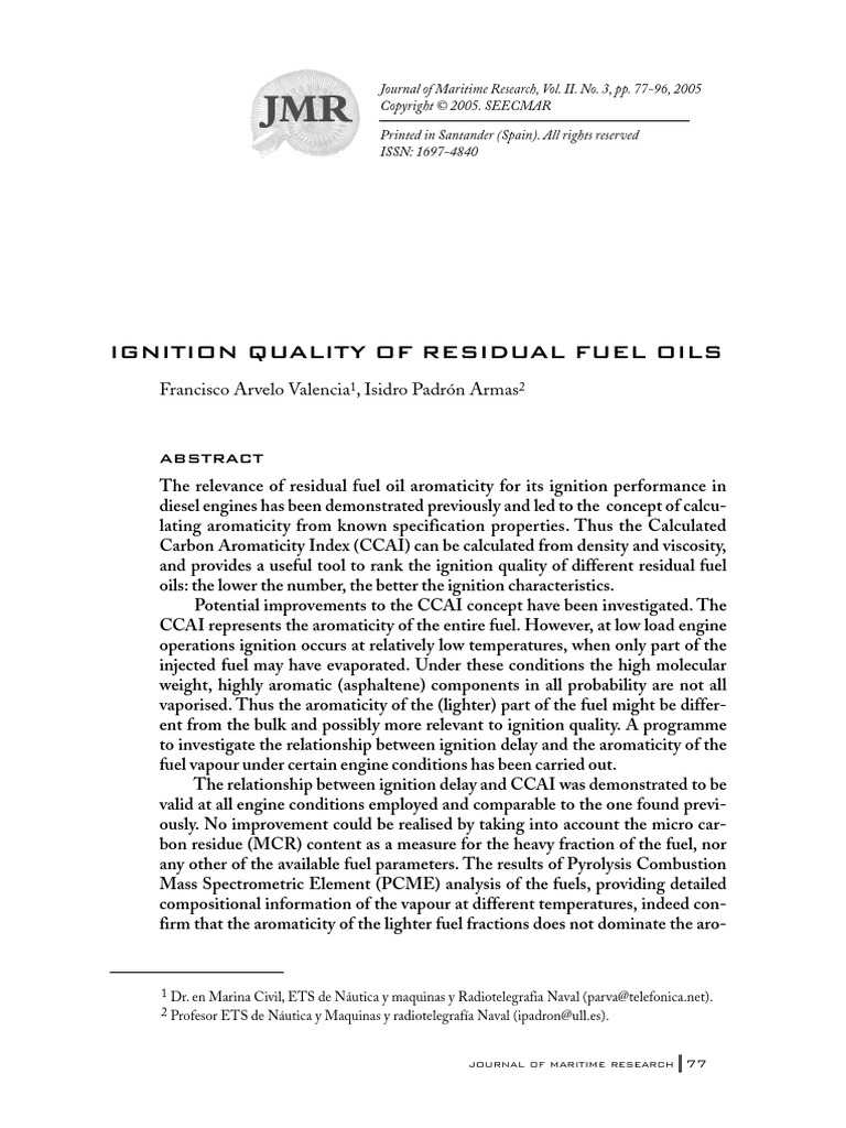 Ignition Quality of Residual Fuel Oils JML Research Paper 2005 PDF