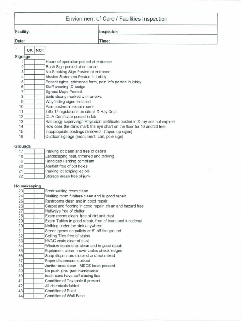Facilities Inspection Checklist PDF