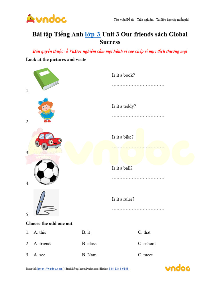Bai Tap Tieng Anh Lop 3 Unit 3 Our Friends Sach Global Success | PDF ...