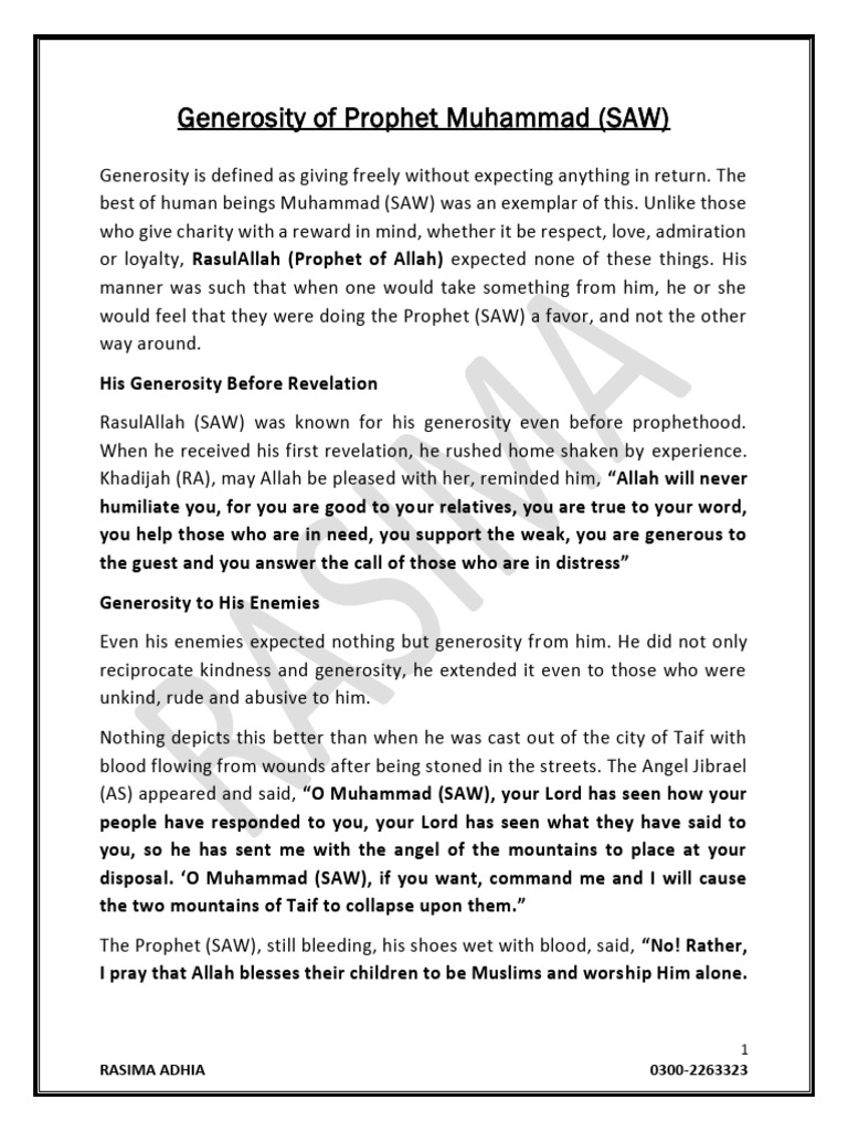 Generosity of Prophet Muhammad (SAW) | PDF