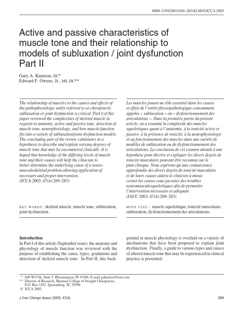 Active and Passive Characteristics of Muscle Tone and Their