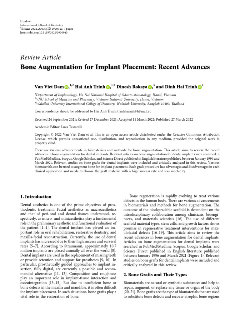 Bone augmentation for implant placement - Recent advances | PDF