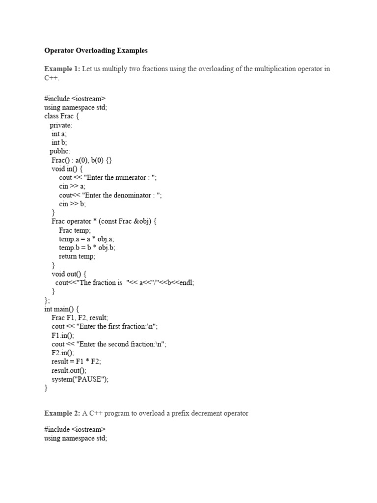 Operator Overloading Examples | PDF