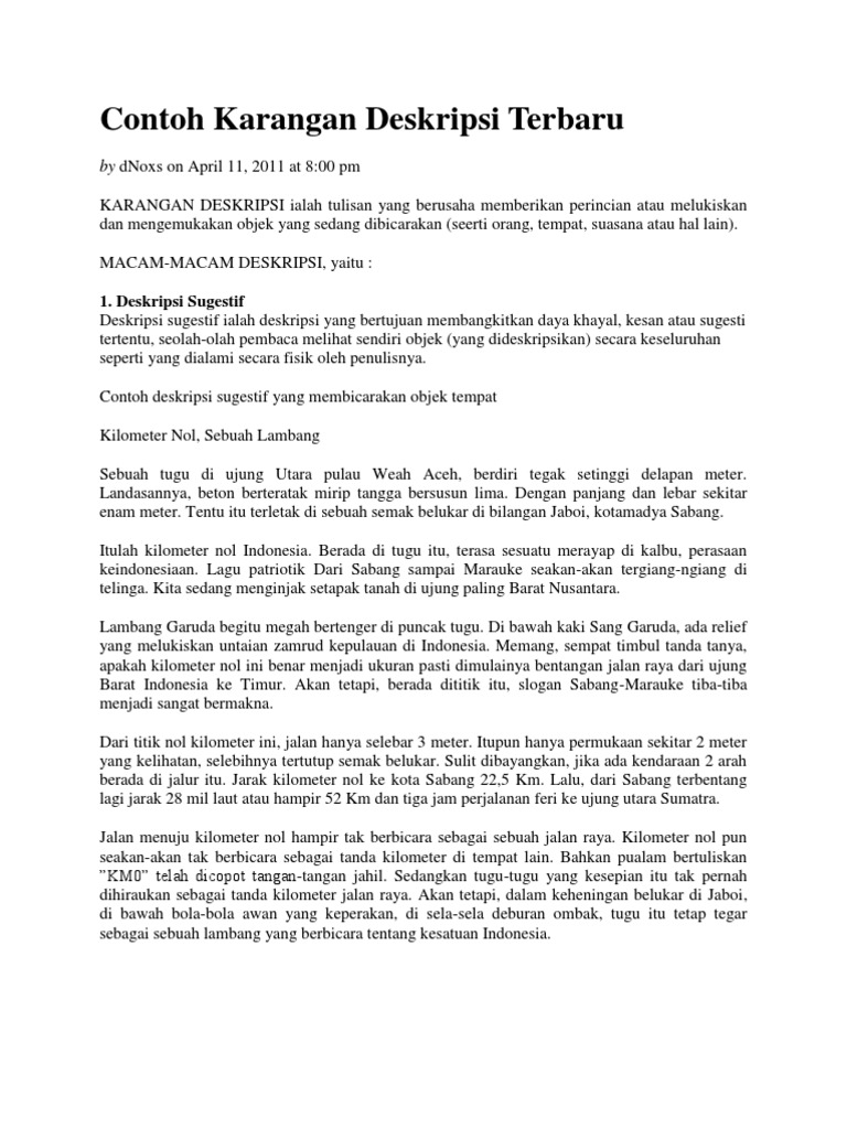 Contoh Karangan Deskripsi Terbaru