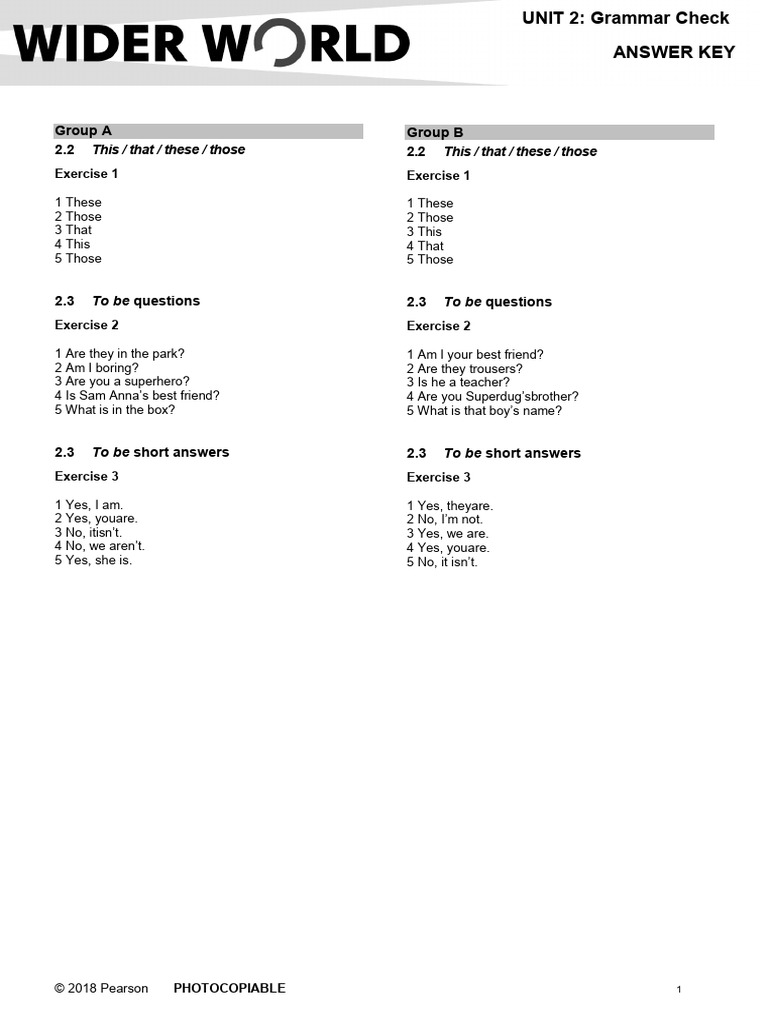 Wider World Starter Tests AK GrammarCheck 2 Final | PDF