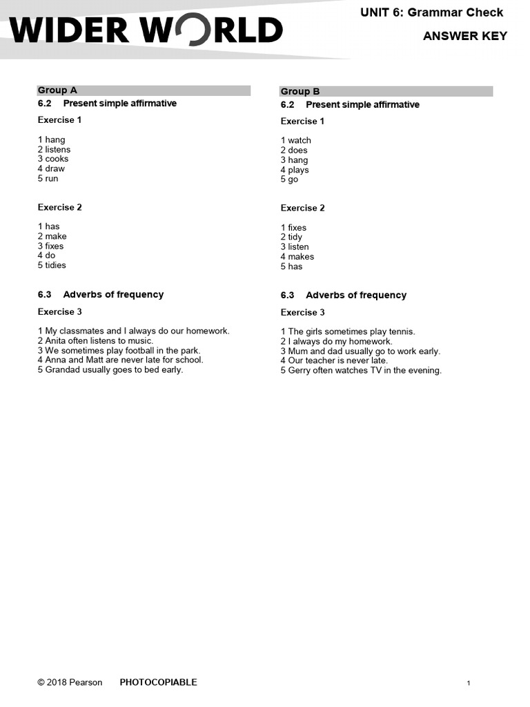 Wider World Starter Tests AK GrammarCheck 6 Final | PDF