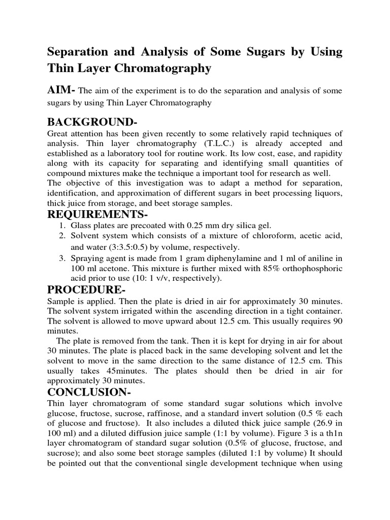 Separation and Analysis of Some Sugars by Using Thin Layer