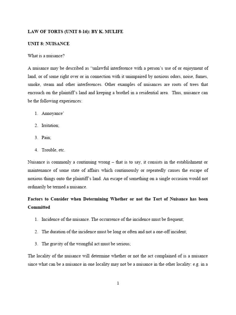 Understanding Nuisance In Tort Law Pdf Law