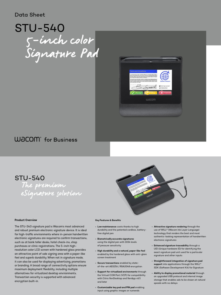 Wacom For Business Datasheet Stu 540 541 en Global | PDF