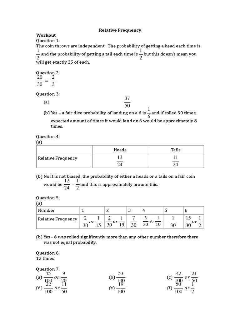 Relative Frequency Answers | PDF