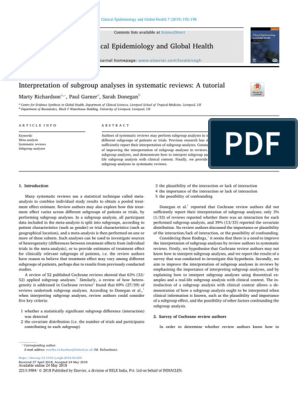 Interpretation of subgroup analyses in systematic reviews: A tutorial -  Clinical Epidemiology and Global Health