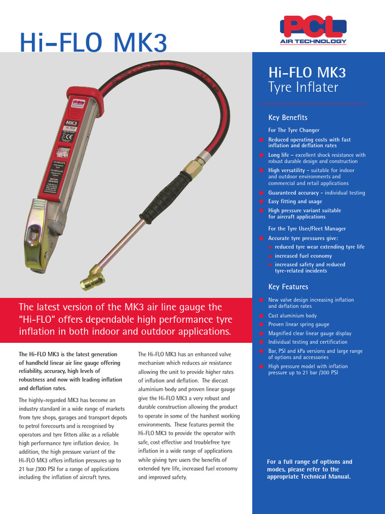 PCL Hi-FLO MK3 Tyre Inflator Overview | PDF