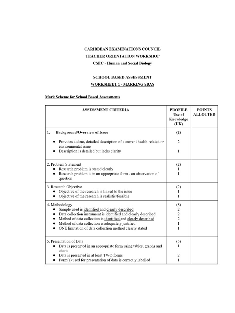Hsb sba mark scheme from workshop pdf
