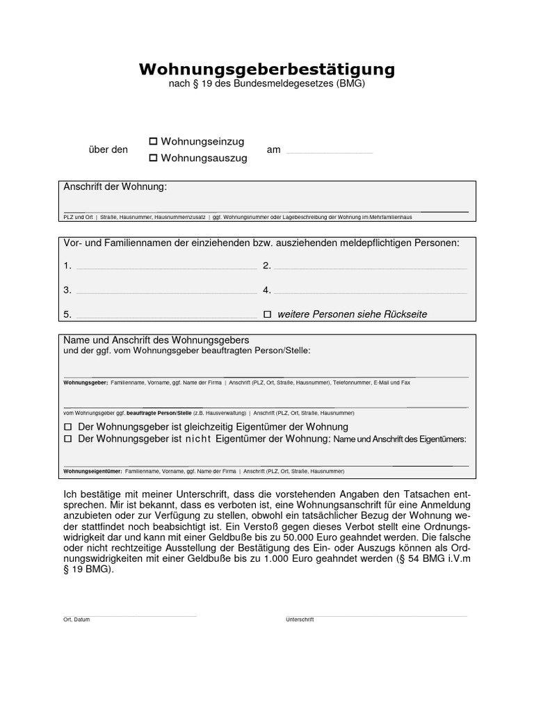 Wohnungsgeberbestätigung PDF