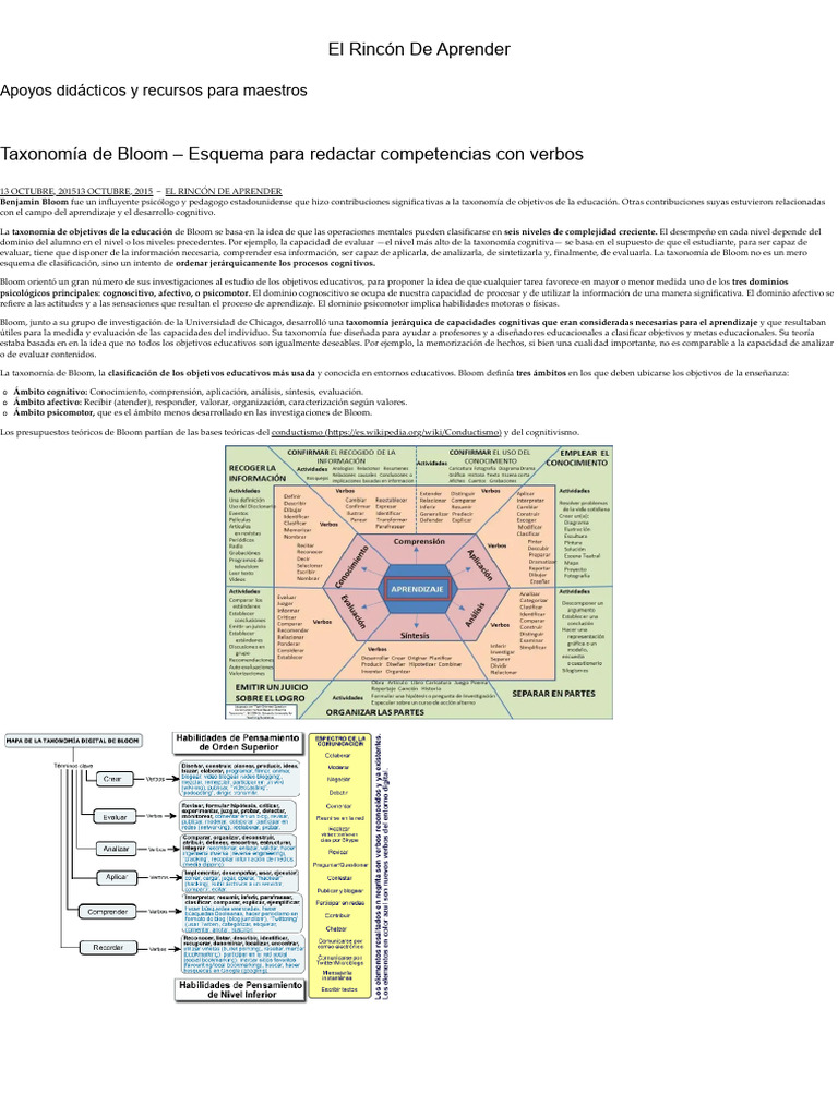 Taxonomía de Bloom – Esquema Para Redactar Competencias Con Verbos _ El ...