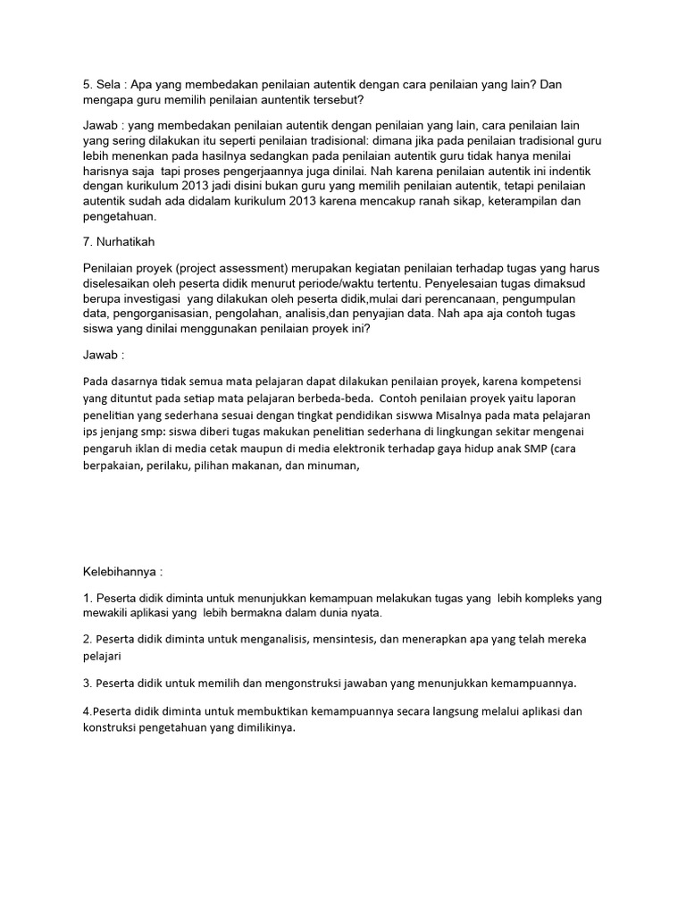 Penilaian Autentik dalam Kurikulum 2013 | PDF
