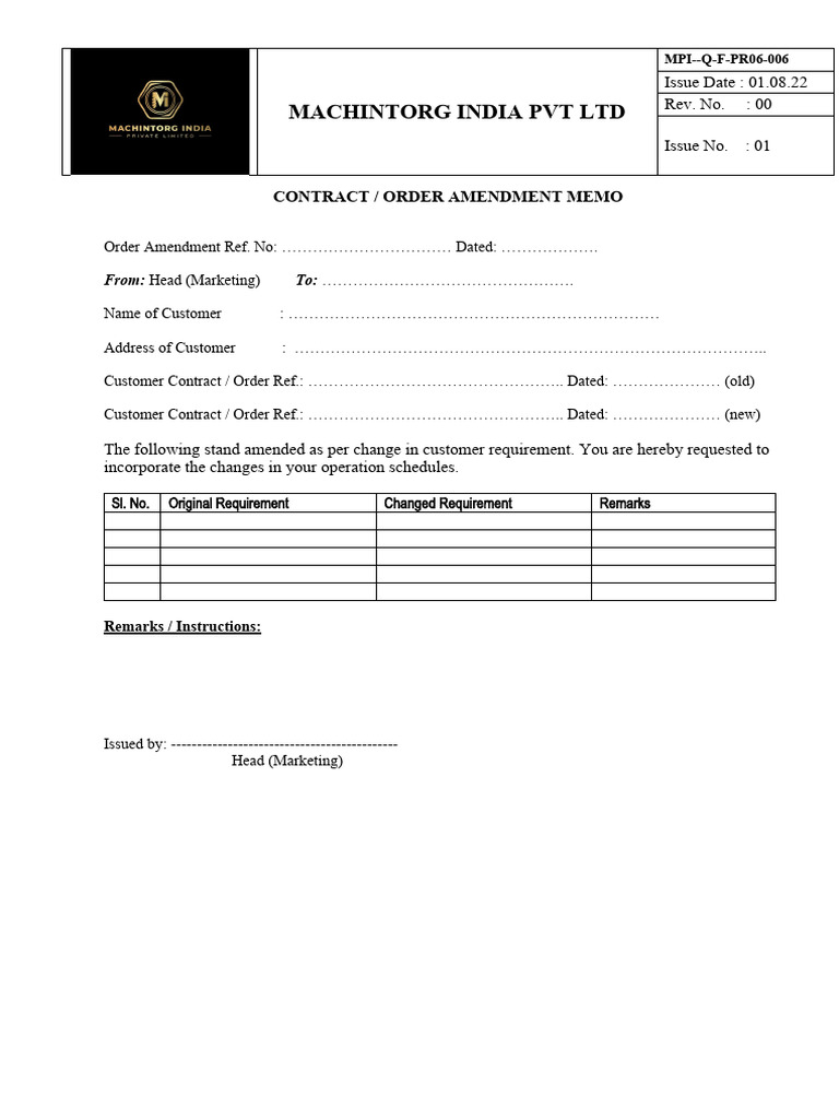 Contract or Order Amendment Memo | PDF