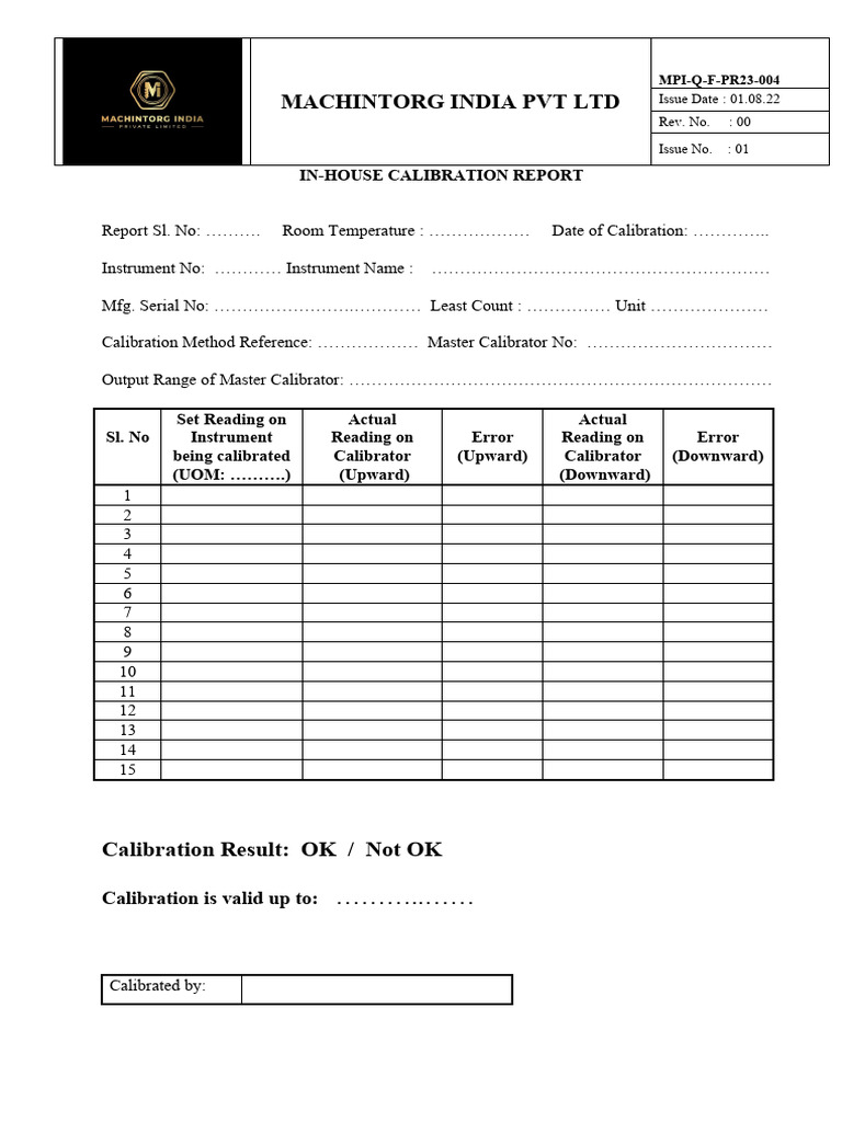 In-House Calibration Report Template | PDF