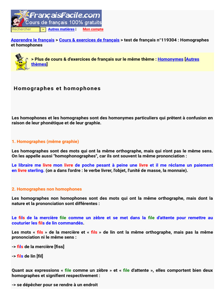 Homographe Et Homonyme PDF