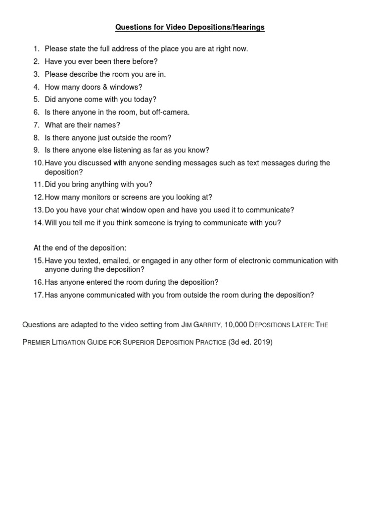 Questions For Video Depositions | PDF