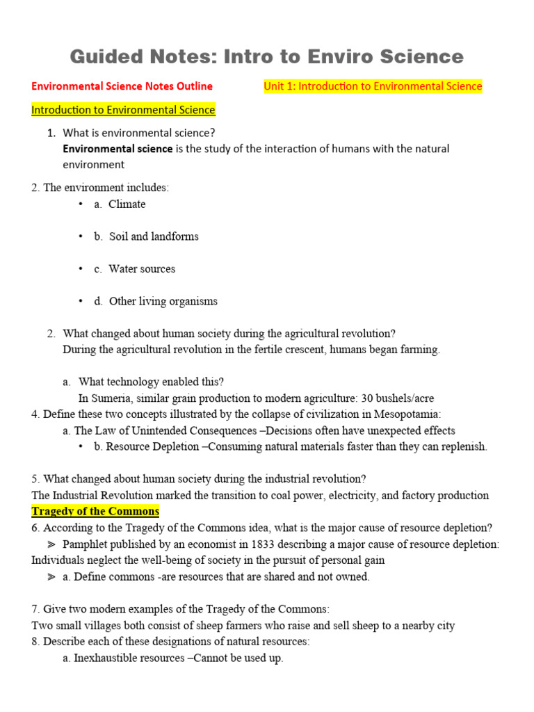 Fundamentals Of Environmental Science Notes