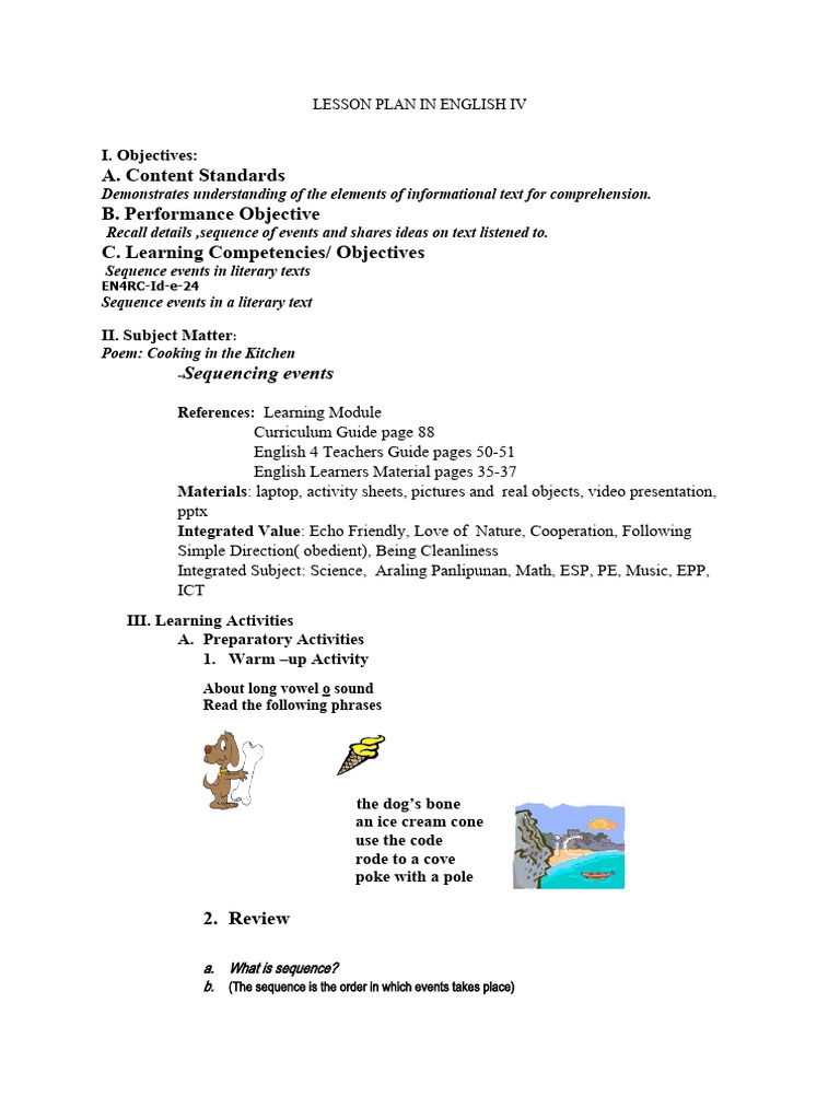 English IV Lesson Plan: Sequencing Events | PDF | Language Arts ...