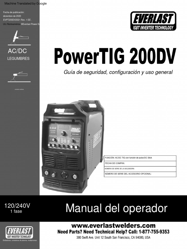 Manual Everlast 200dv PDF