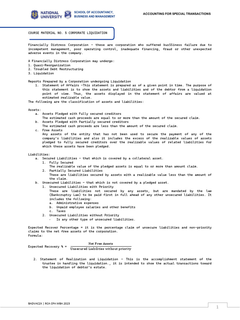 Corporate Liquidation Reporting Guide | PDF | Business | Finance ...