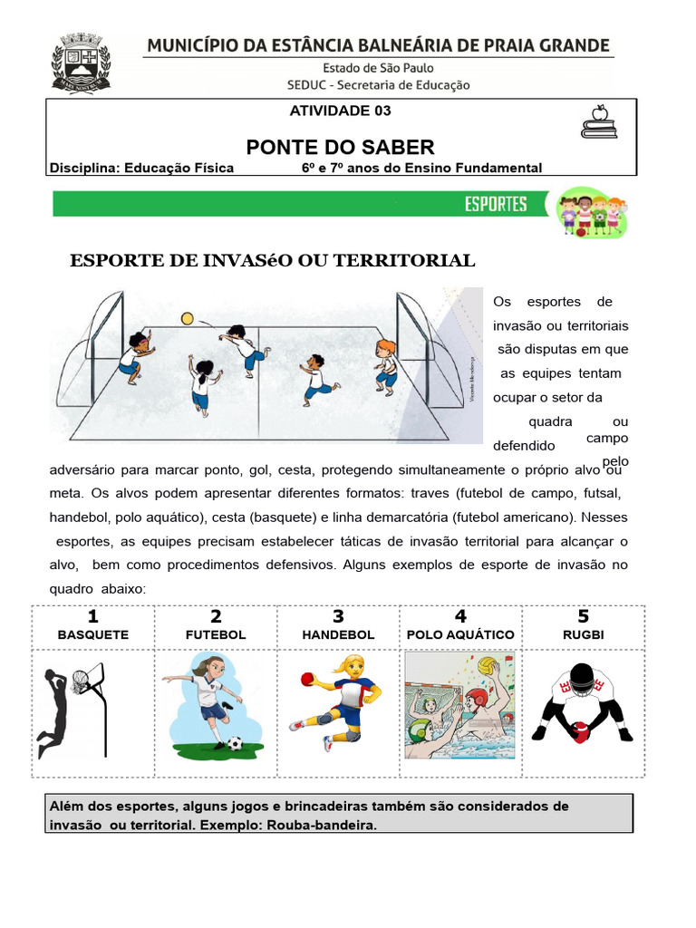 1649079397489~Atividade 03 - EF - 6º e 7º anos | PDF | Futebol | Invasão
