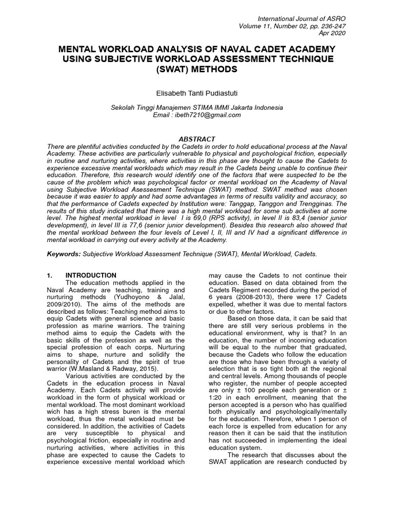 Mental Workload Analysis of Naval Cadet Academy Using Subjective ...