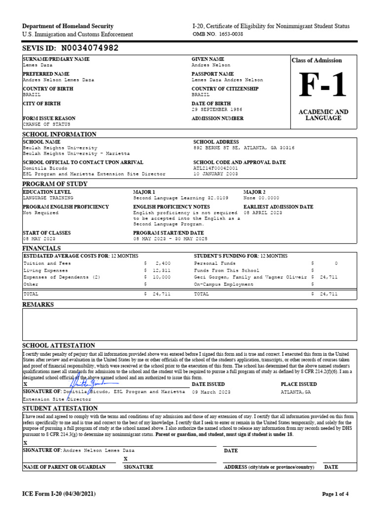 I-20 Form: Nonimmigrant Student Eligibility | PDF | Travel Visa | Human ...
