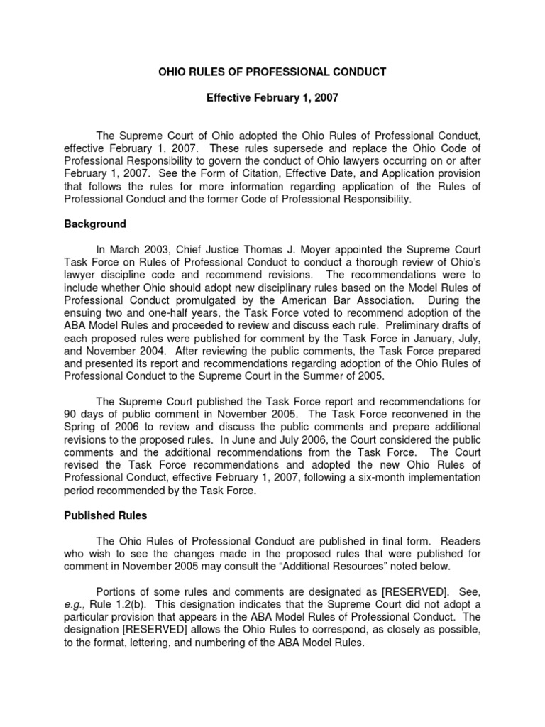 Ohio Rules of Professional Conduct PDF Consent Lawyer