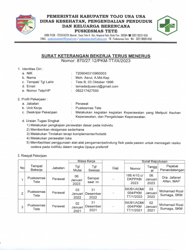 Surat Keterangan Aktif Bekerja | PDF