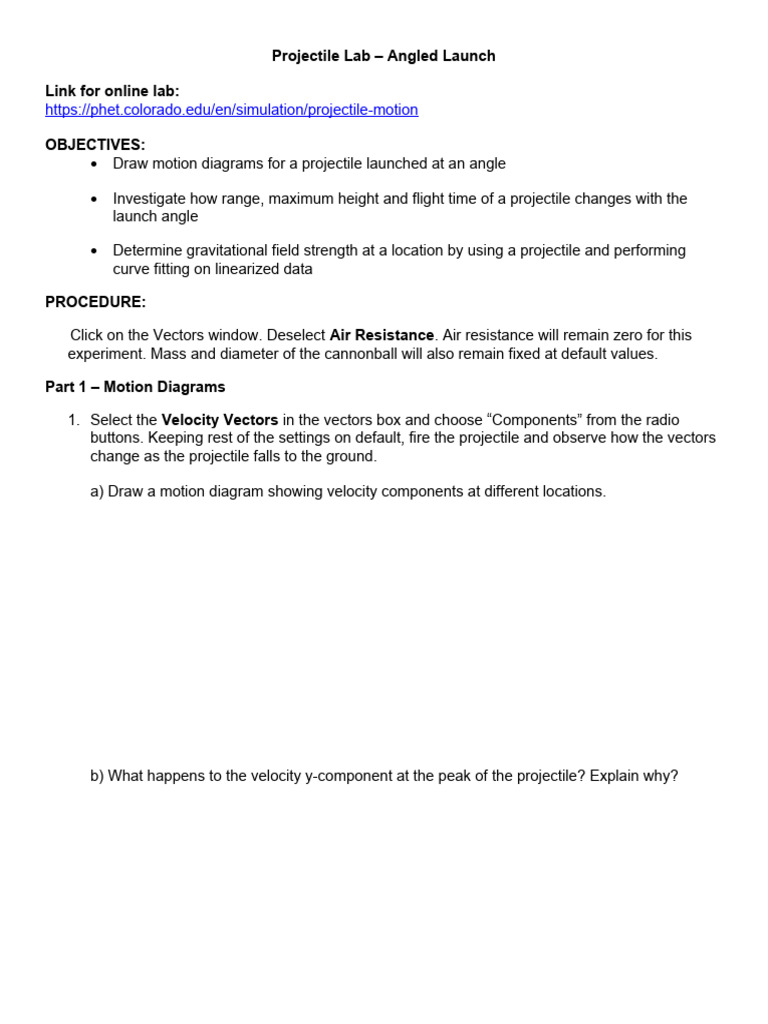 Physics Labs Projectile Lab 5 Experiment 1