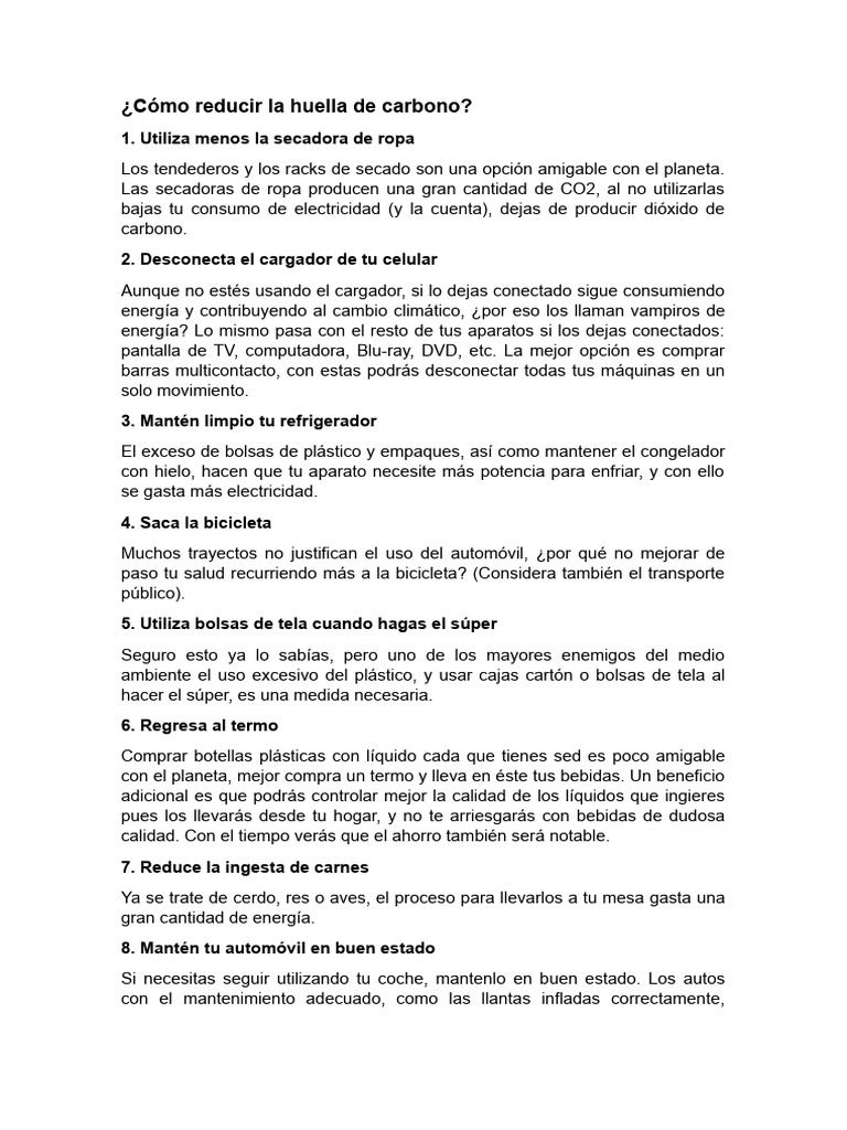 10 formas de reducir tu huella de carbono | PDF | Hogar, jardinería y ...