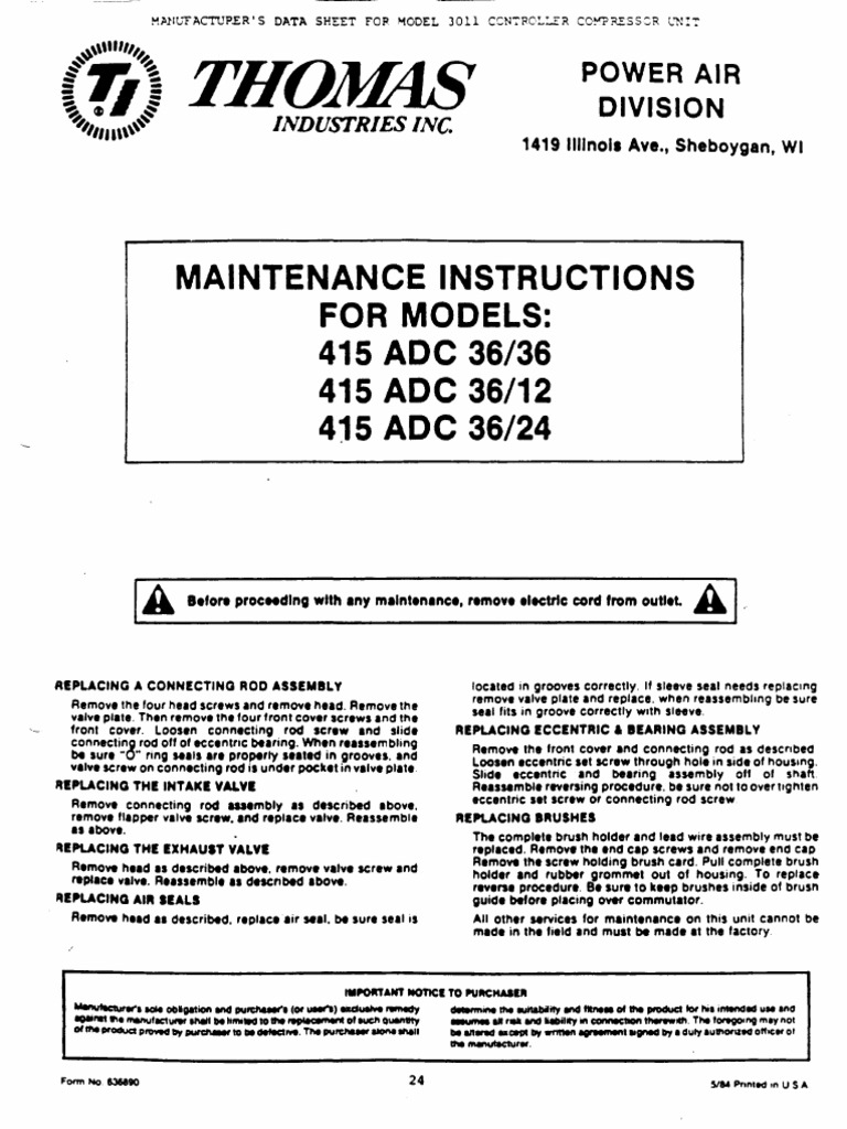 Compresseur Thomas 415 ADC 36 24 | PDF