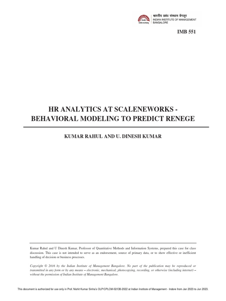 HR Analytics at ScaleneWorks - Behavioral Modeling To Predict Renege | PDF