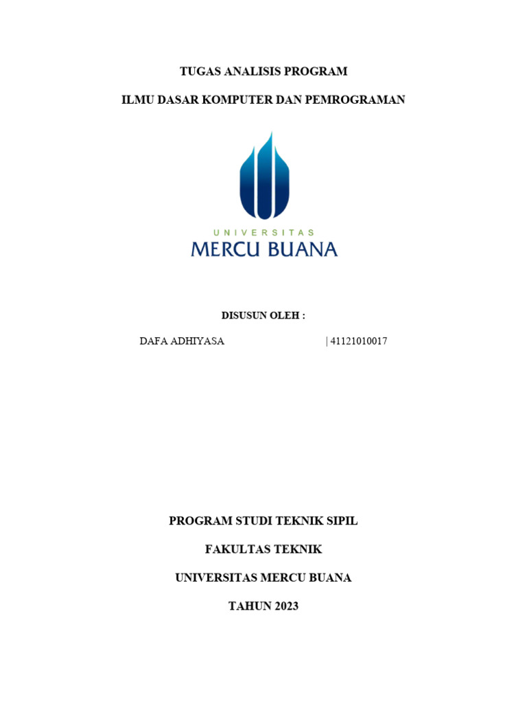 Tugas Analisa Program - Dafa Adhiyasa - 41120010017 | PDF