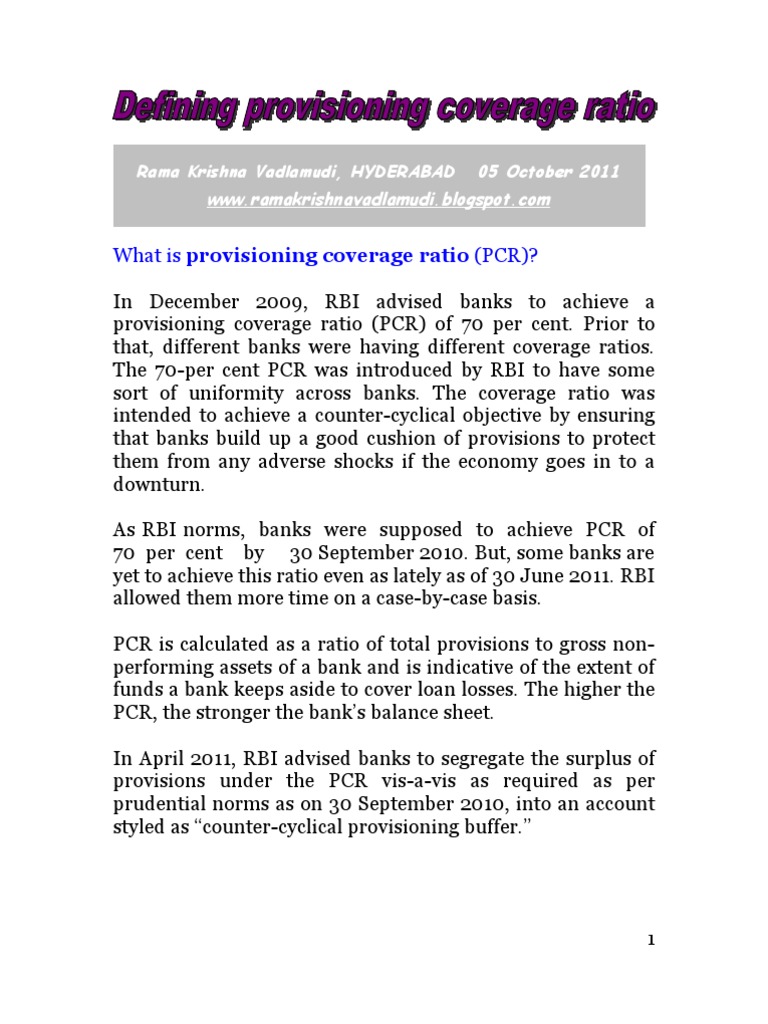 Defining Provisioning Coverage Ratio-VRK100-05Oct2011 | PDF | Finance ...