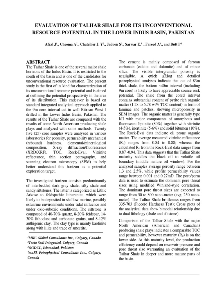 Talhar Shale Unconventional Resource Study | PDF