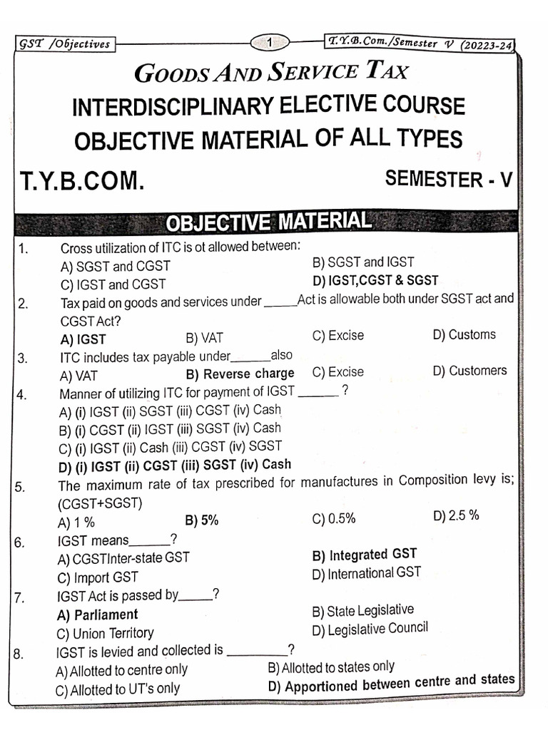 Gst Mcq Pdf