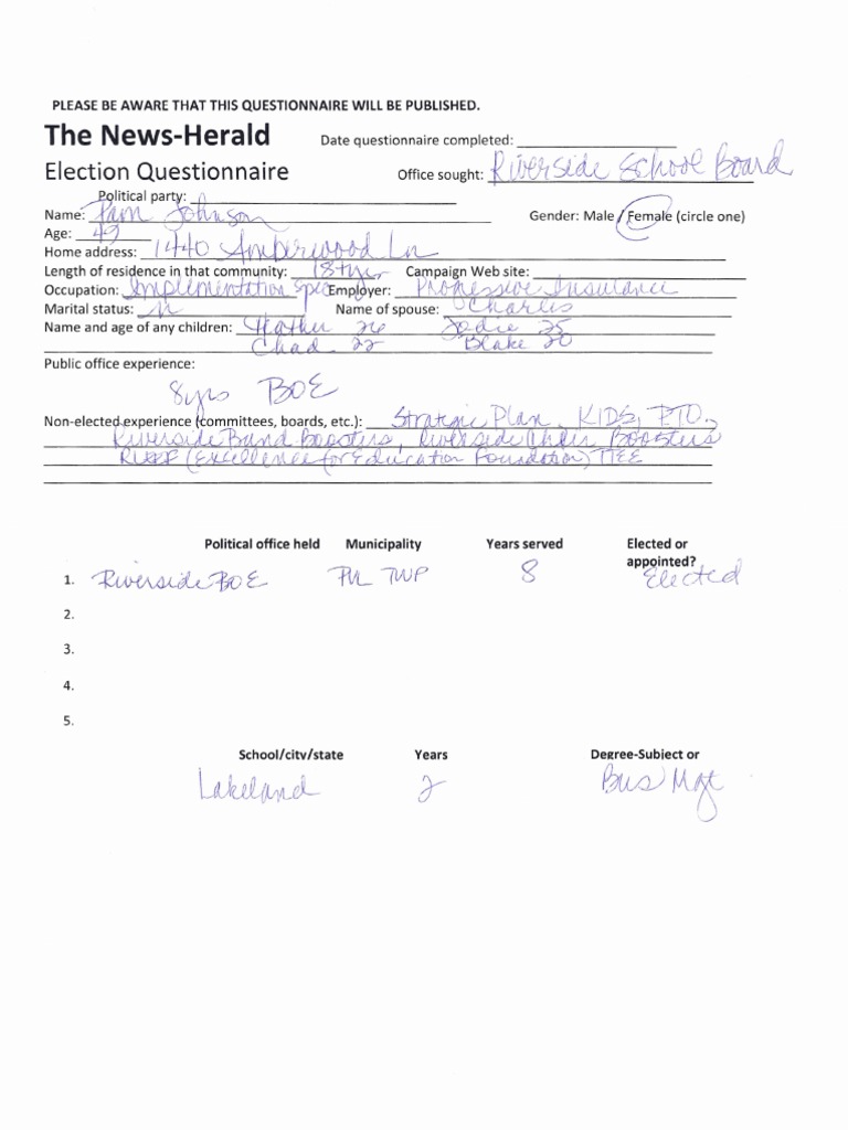 Election Questionnaire for Candidates | PDF | Language Arts ...