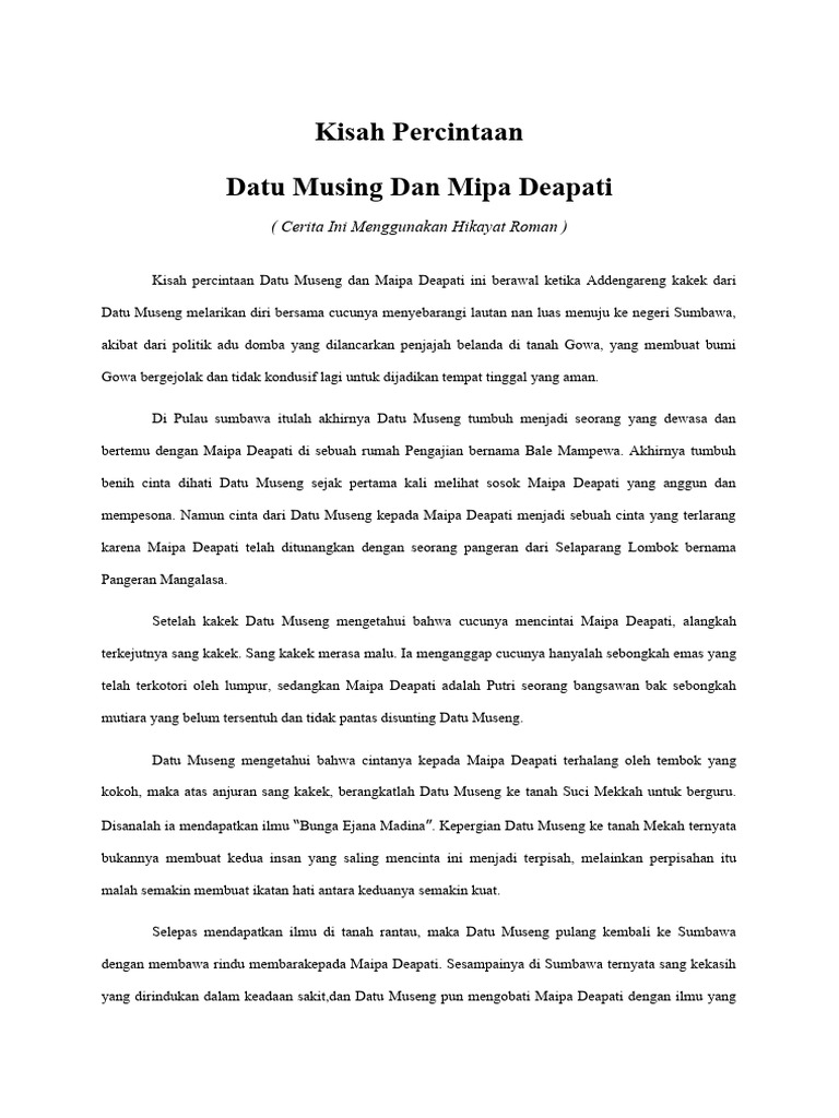 Kisah Cinta Datu Museng dan Maipa Deapati | PDF | Puisi